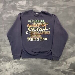 Vintage Almighty Jesus Religious sweatshirt mens Small Blue 1990s Lee USA